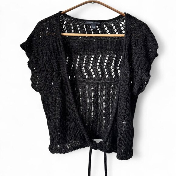 Black crochet knit tie front top - Picture 1 of 4